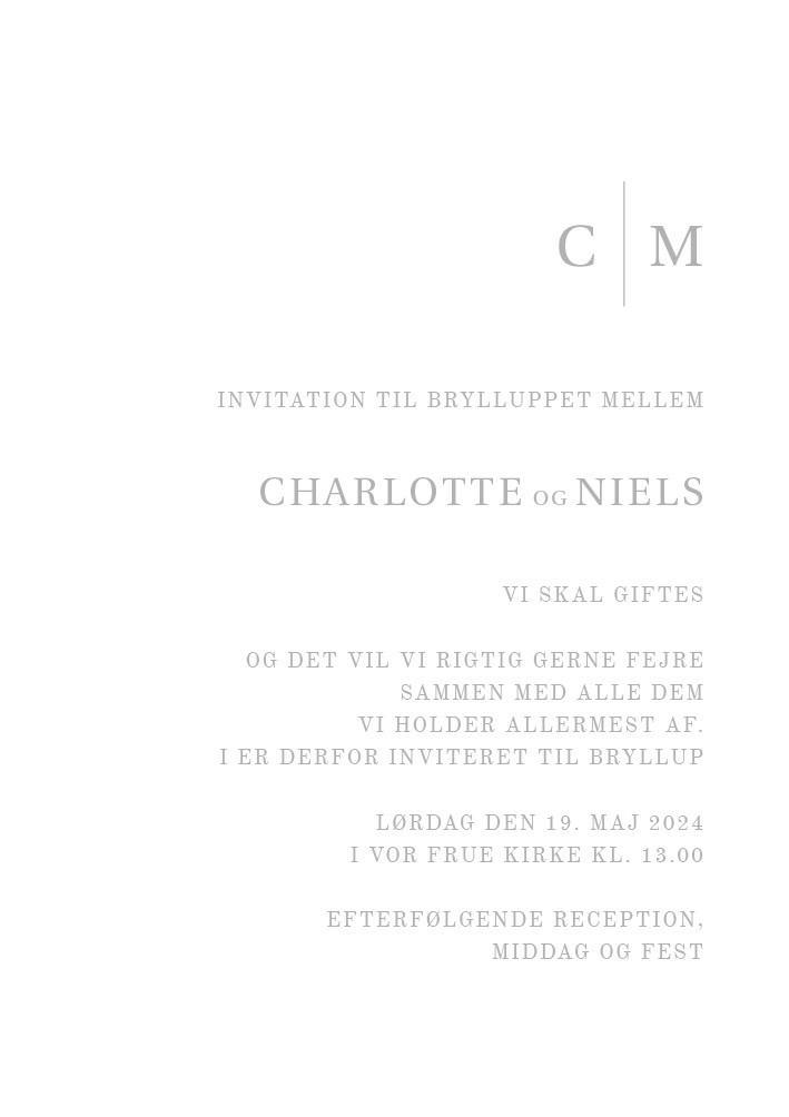 Minimalistisk - Charlotte & Niels Bryllupsinvitation